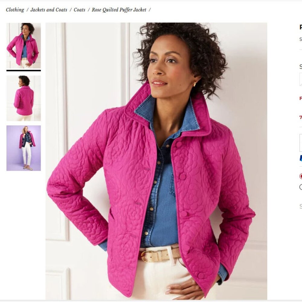 TALBOTS Rose Quilted Puffer Jacket NWT  - Sold out! Size M
